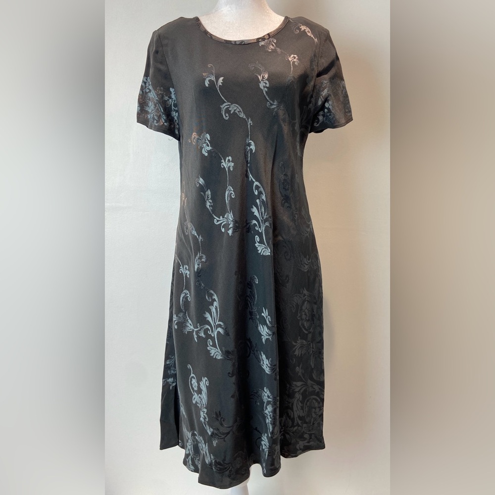 Vintage Carol Little Gray Short Sleeve Midi Dress French Imported Fabric Size 14